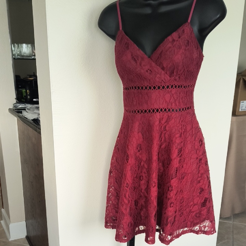 Wine Lace Mini Dress